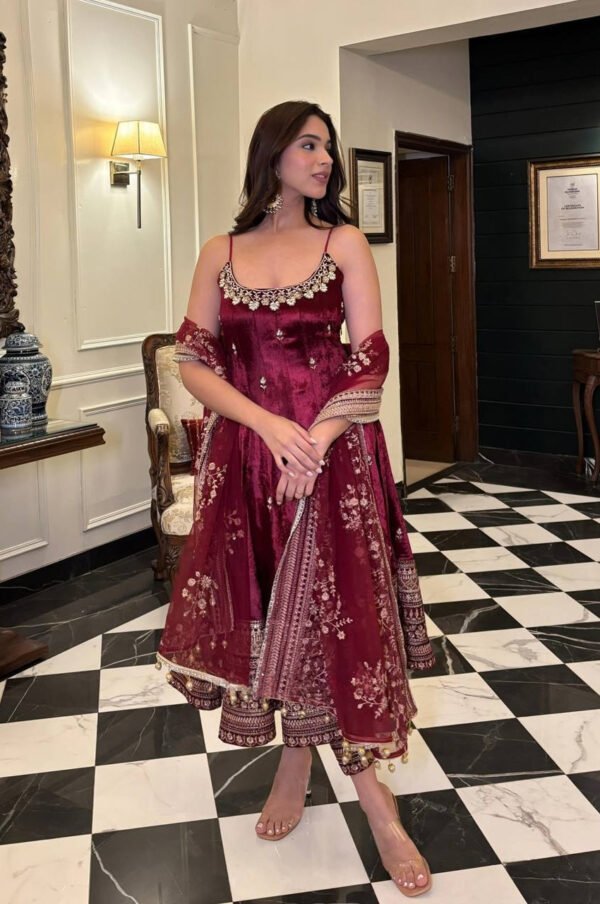 Violet Red Anarkali Suit Set