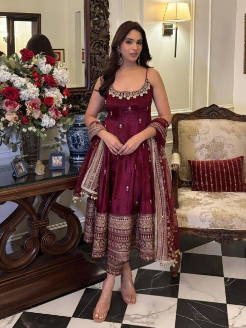 Violet Red Anarkali Suit Set