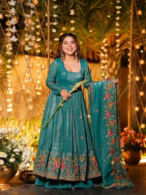 Crushed Silk Anarkali Suit Set