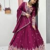 Maroon Embroidered Vichitra Lehenga Choli Set