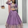 Mauve Embroidered Vichitra Silk Lehenga Choli