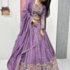 Mauve Embroidered Vichitra Silk Lehenga Choli