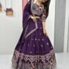 Purple Embroidered Vichitra Lehenga Choli