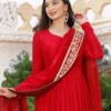 Exotic Red Georgette Suit Set with Embroidered Dupatta