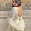 Luxurious White Georgette Anarkali Suit Set with Lakhnawi Work