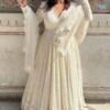 Luxurious White Georgette Anarkali Suit Set with Lakhnawi Work