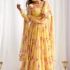 Yellow Floral Print Fox Georgette Anarkali Suit Set