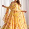 Yellow Floral Print Fox Georgette Anarkali Suit Set