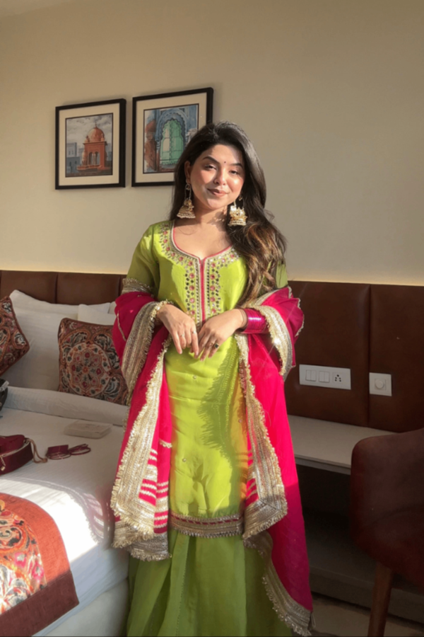 Neha Bhandari Neon Faux Blooming Sharara Set